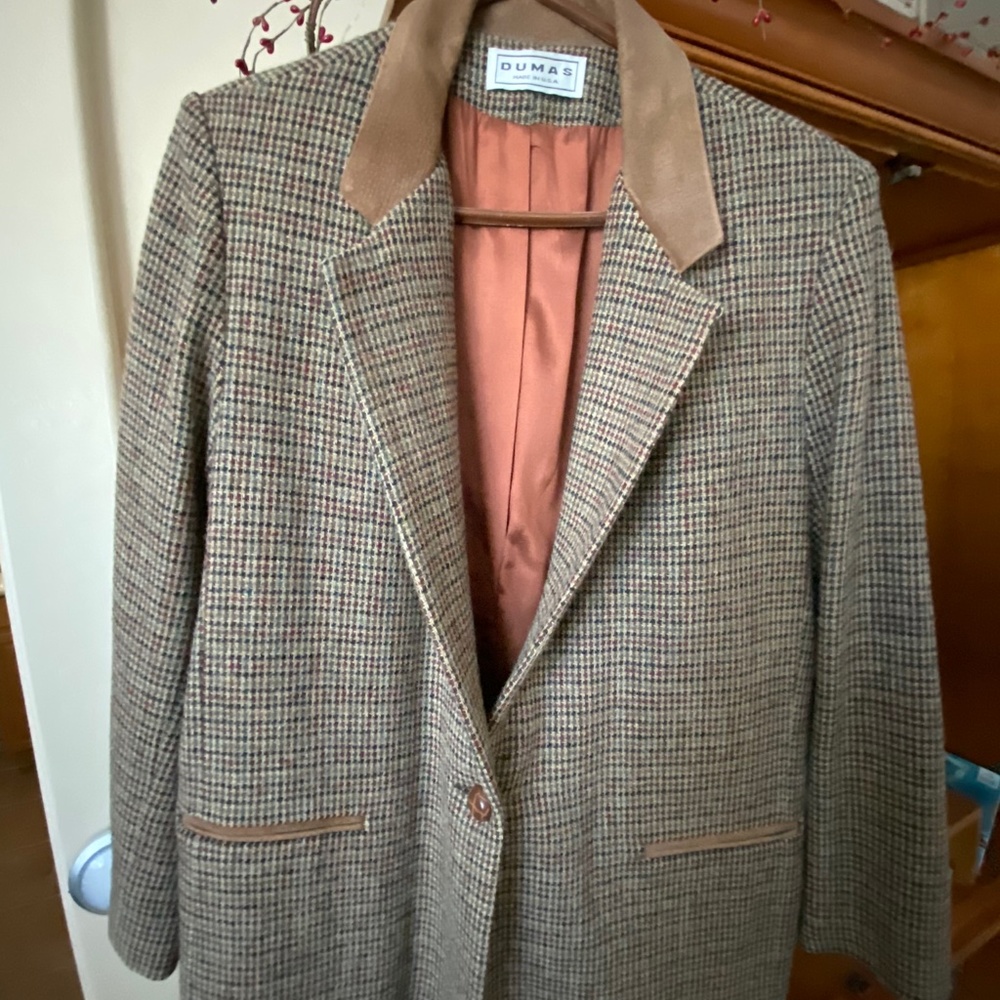 Wool houndstooth check blazer
